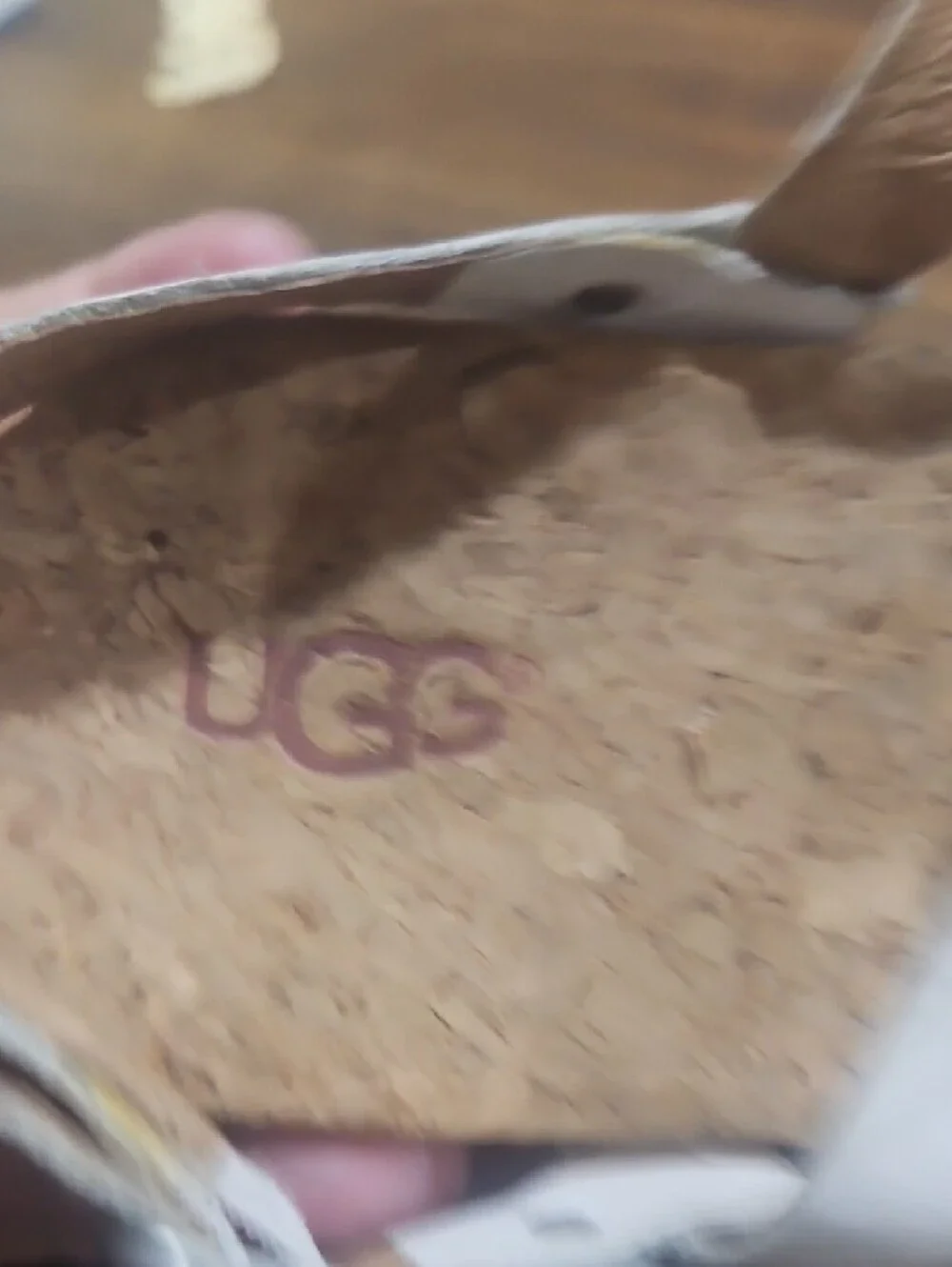 UGG White Leather Cork Thong Sandals with Medallion